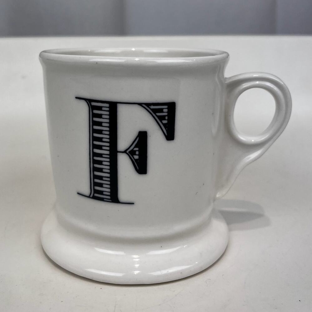 Anthropologie Monogram Initial Letter F Shaving Style Mug Coffee Cup 14 oz
